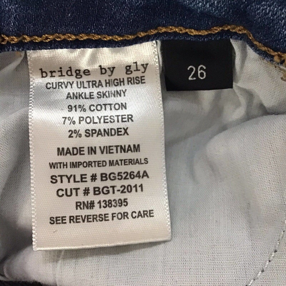 Bridge by Gly Mid Rise Ankle Skinny Jeans Sz 26X29 Distressed Ripped Raw Hem - Picture 6 of 11